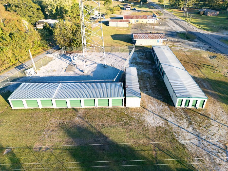 Elevated view of Store Base unit rows with green doors